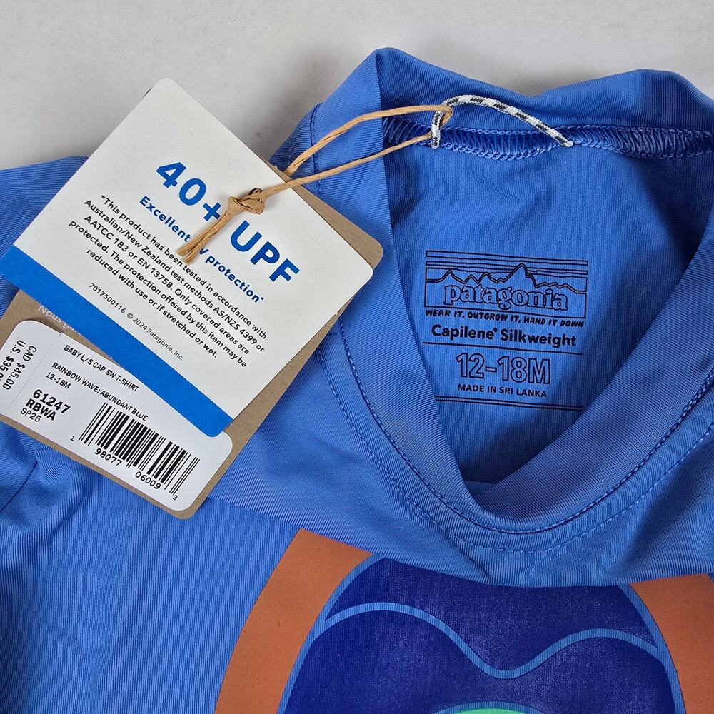 Patagonia Sz 12/18m Baby Capilene Shirt Rainbow Wave & Blue Baggies Short Set - Picture 2 of 4